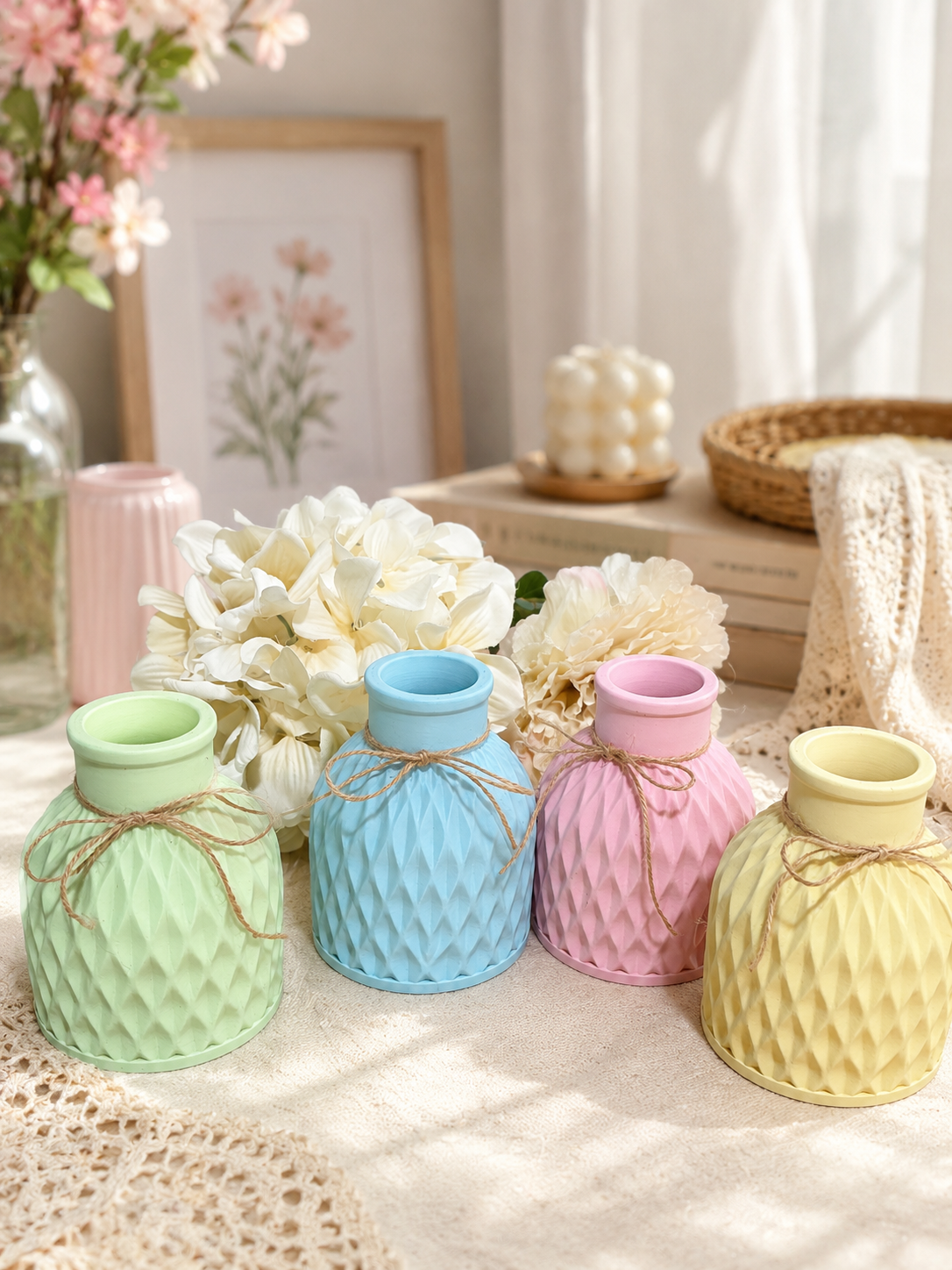 Pastel Faux Flower Decorative Vase Set