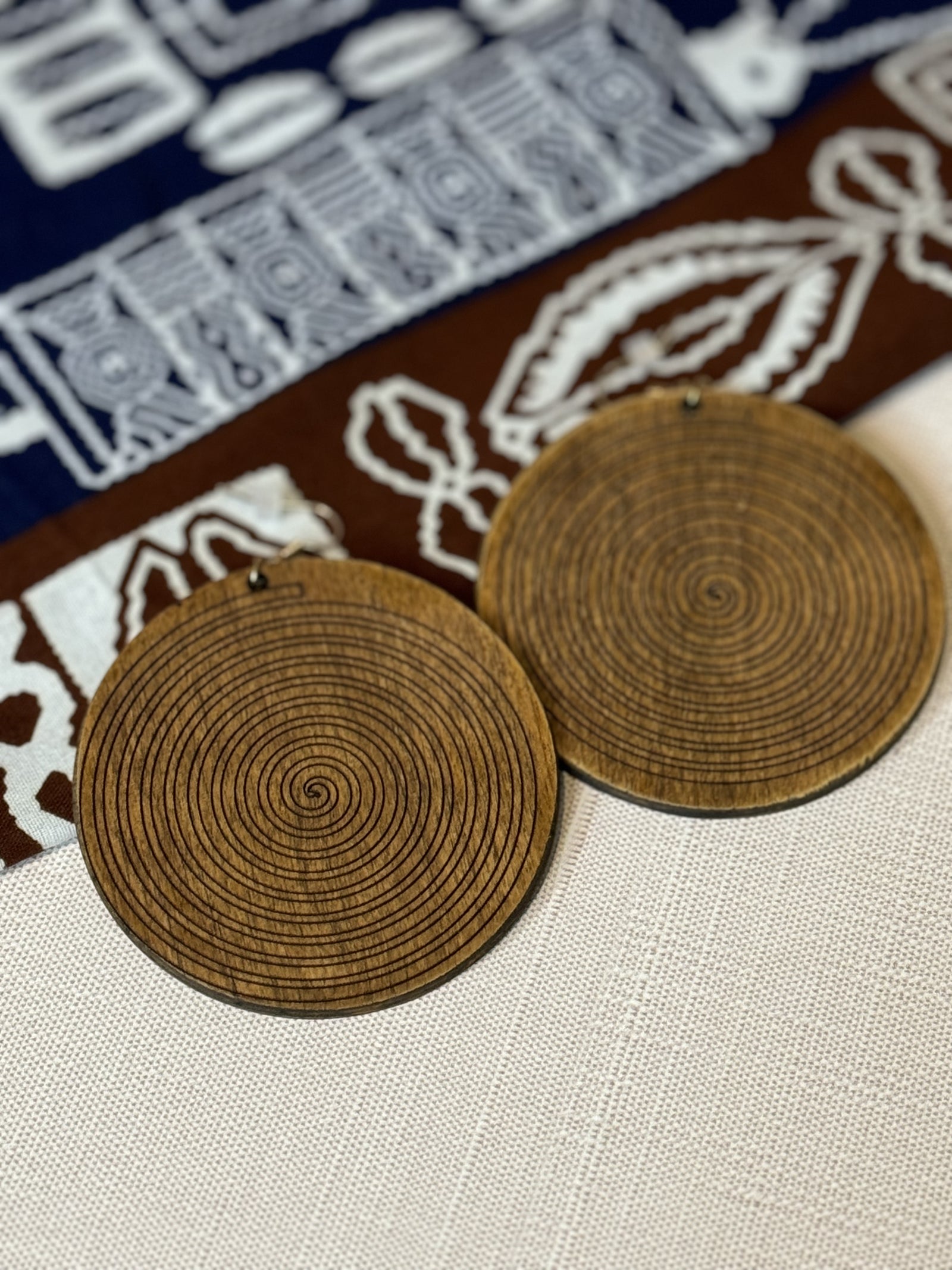 Spiral Wood Disc Earrings