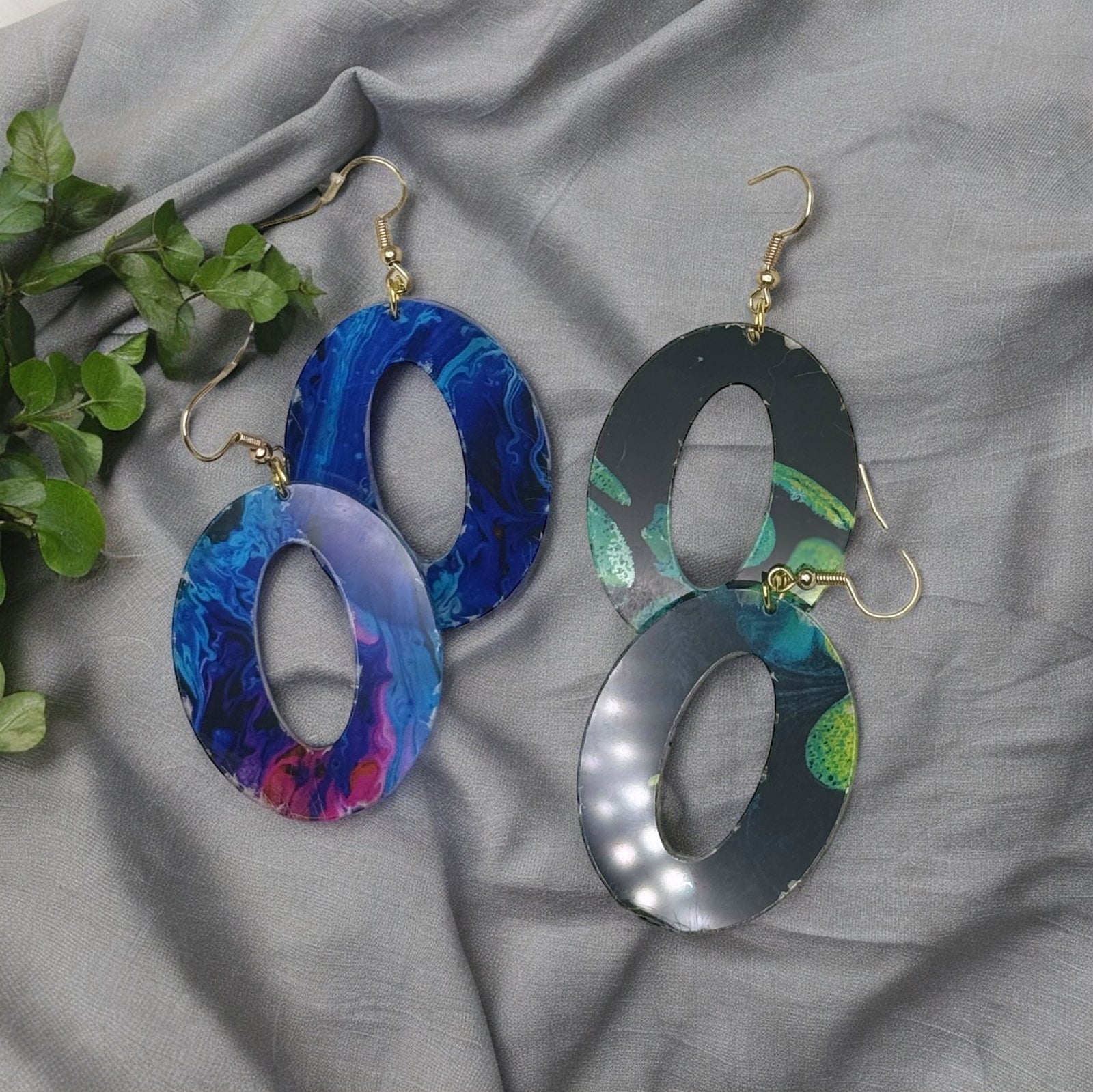 Ocean Echo” –  Oval Drop Earrings (Blue & Galaxy)