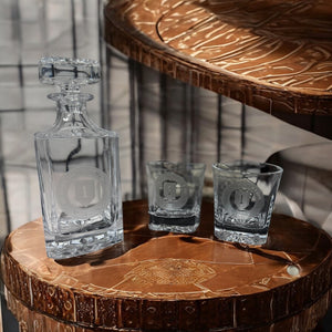 Custom Engraved Whiskey Decanter & Two Custom Engraved Glasses