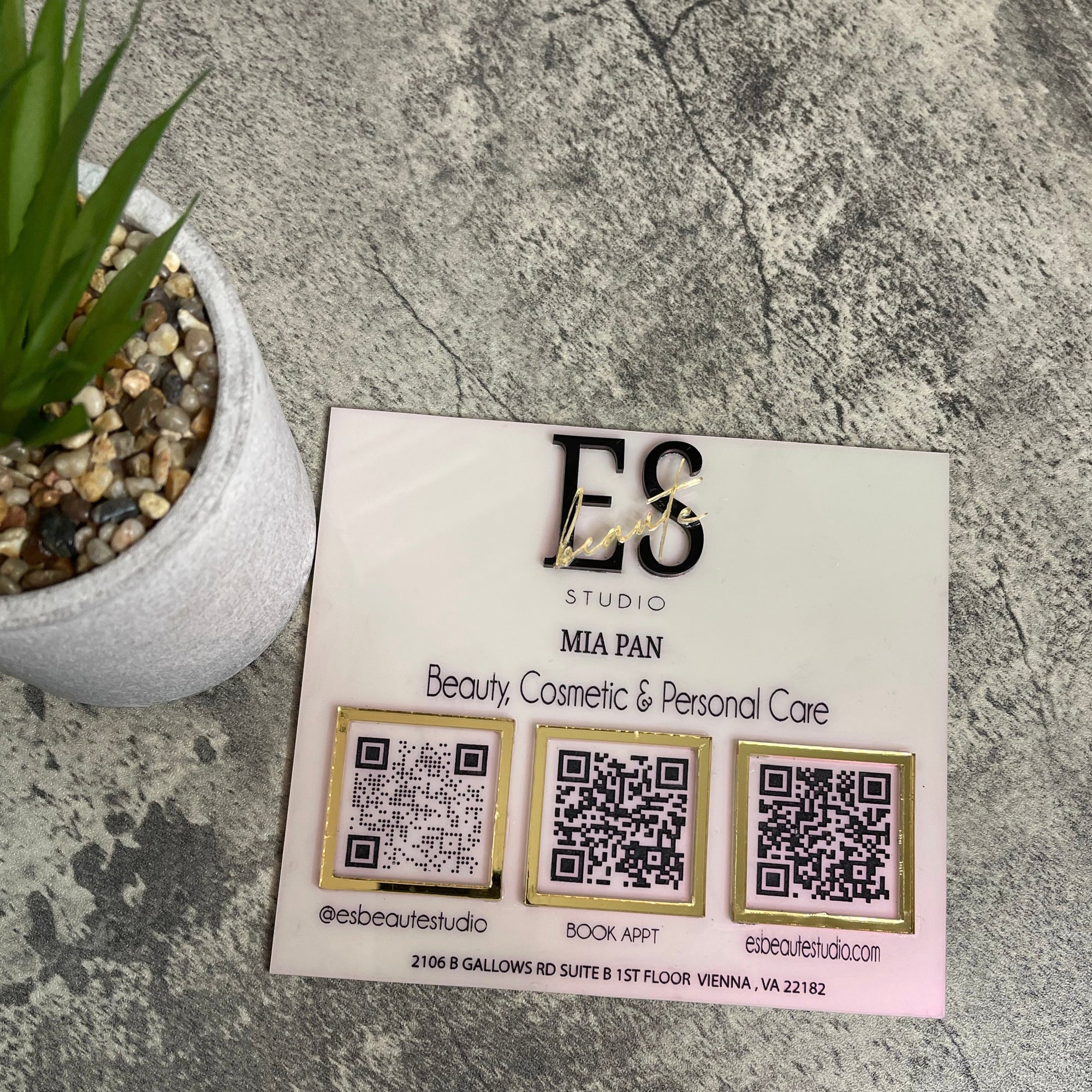 Business wall plaque with three business qr codes