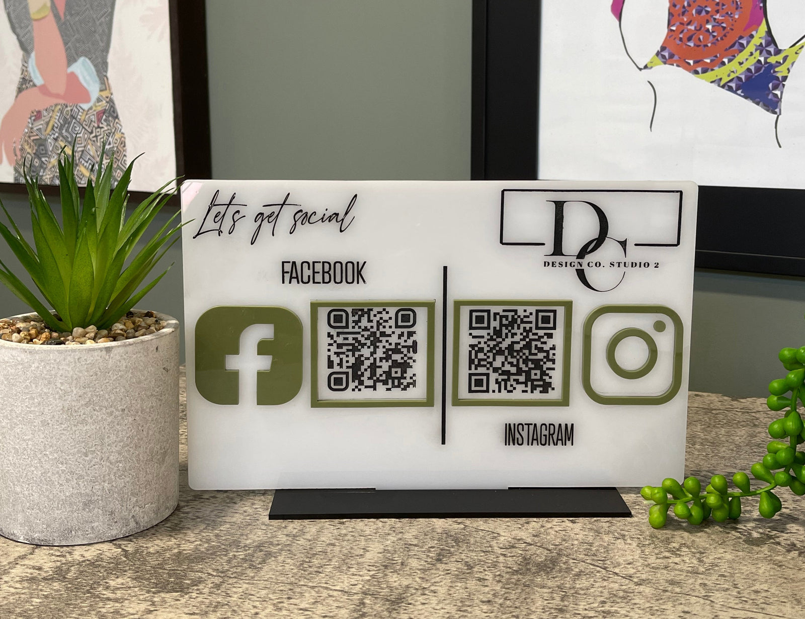 Multi QR Code Business Social Media Sign, Salon Sign, with Black Base.
