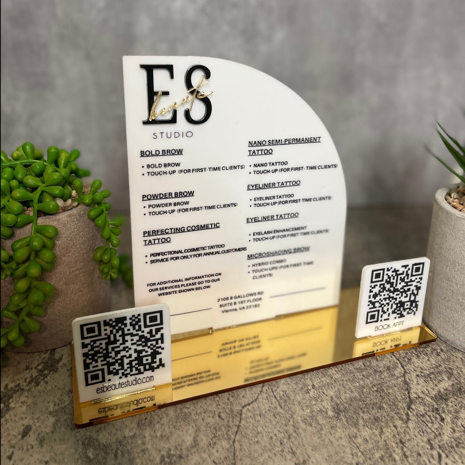 Halfmoon Service Menu (Salon, with social media QR Code, website QR Code)